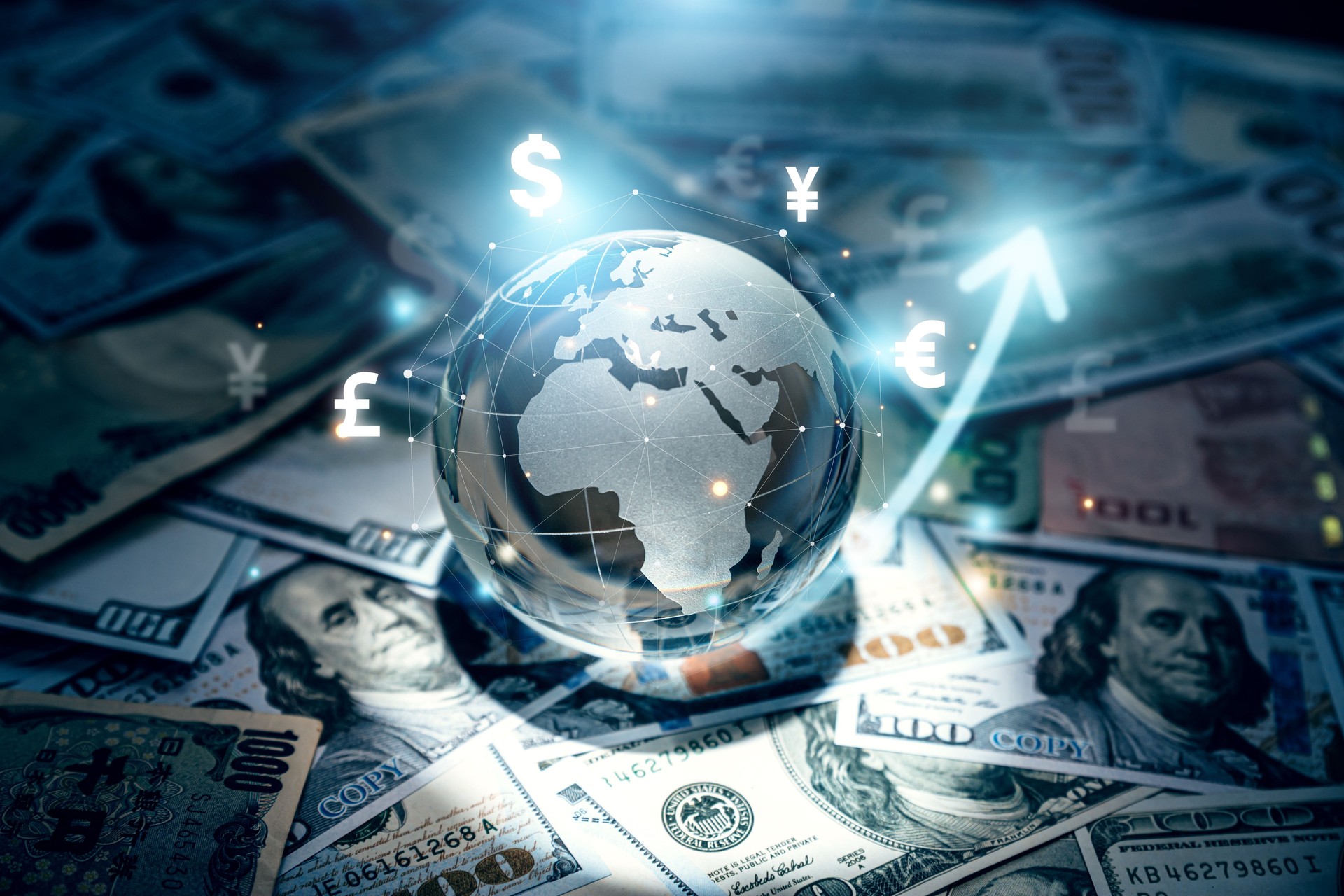Crystal globe on many currency.